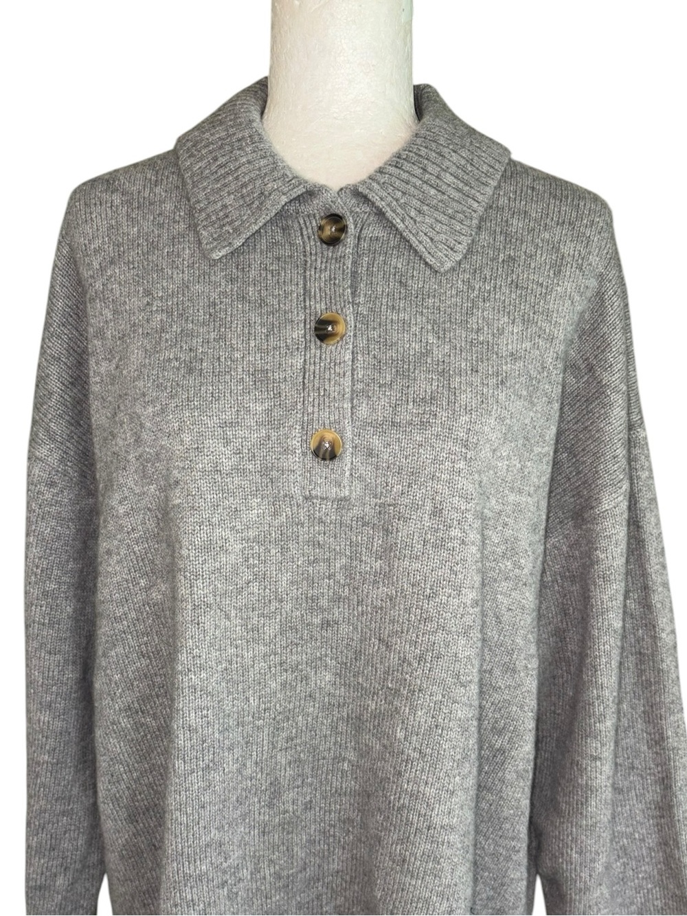 NWT Reformation Brooklyn Gray Cashmere Polo Collar Sweater - XL - Picture 7 of 15
